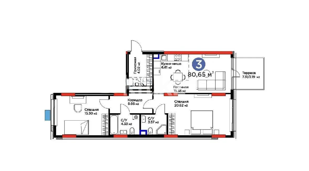 Продажа 3-комнатной квартиры, 80.65 м² в Астане