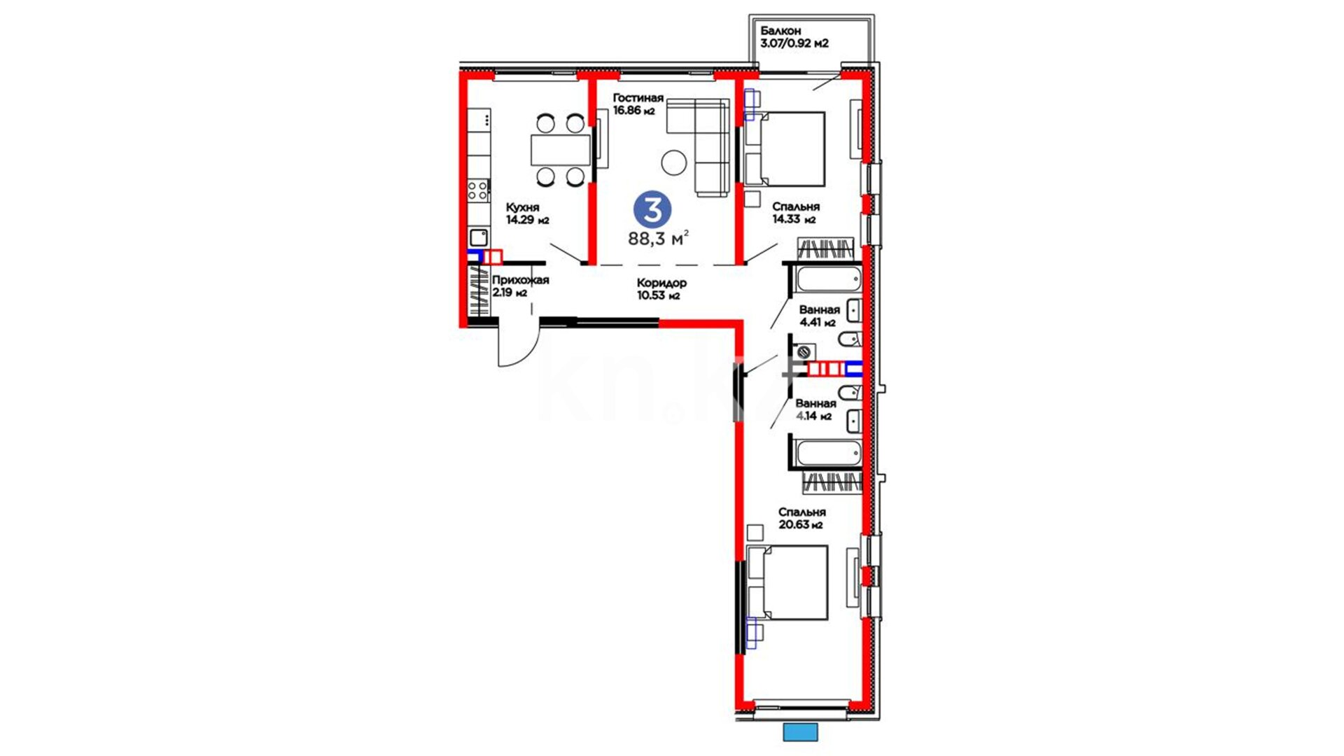 ЖК Arena City. Park, 3-комнатная, цена 74 348 600 ₸, 842 000 ₸&nbsp;/&nbsp;м²
