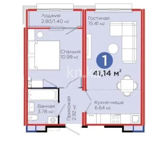 Продажа 2-комнатной квартиры, 42.15 м² в Астане