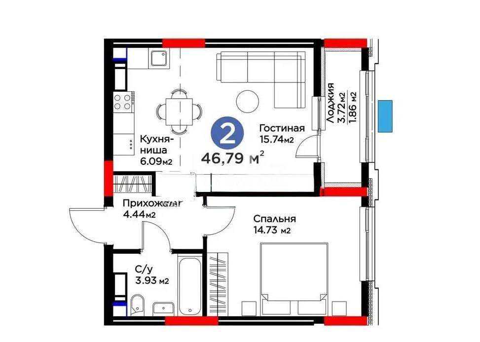 Продажа 2-комнатной квартиры, 49 м² в Астане