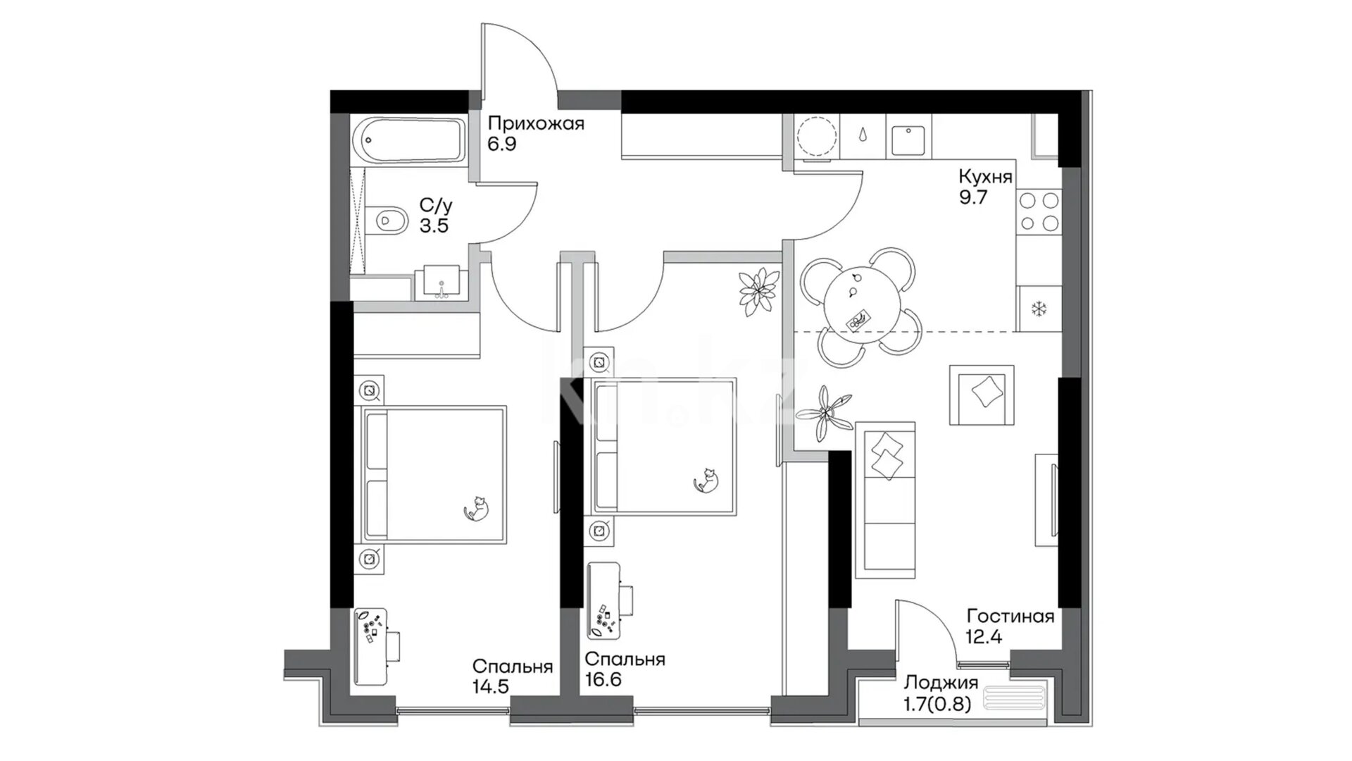 ЖК Buta Mirai, 2-комнатная, цена 36 963 000 ₸, 555 000 ₸&nbsp;/&nbsp;м²
