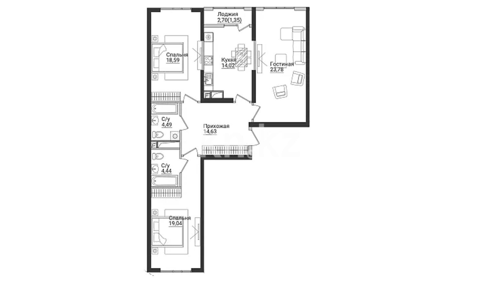 ЖК Ansar, 3-комнатная, цена 70 438 680 ₸, 702 000 ₸&nbsp;/&nbsp;м²