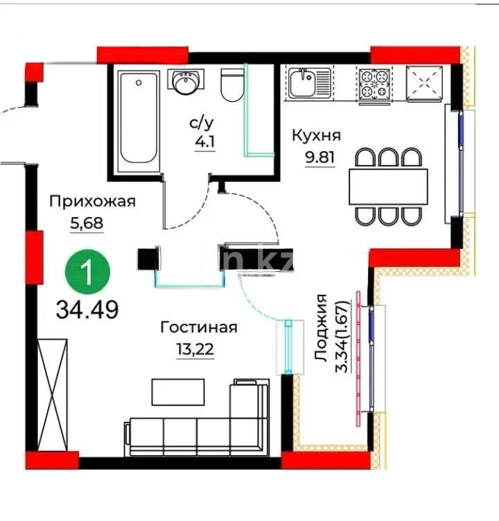 Продажа 1-комнатной квартиры, 35 м², ул. Е-429, дом  26 в Астане