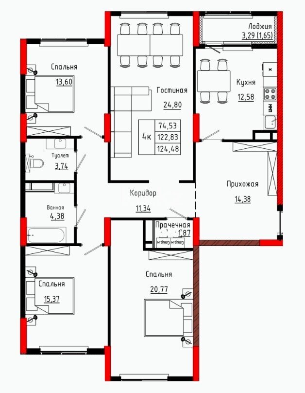 Продажа 4-комнатной квартиры, 124 м² в Астане