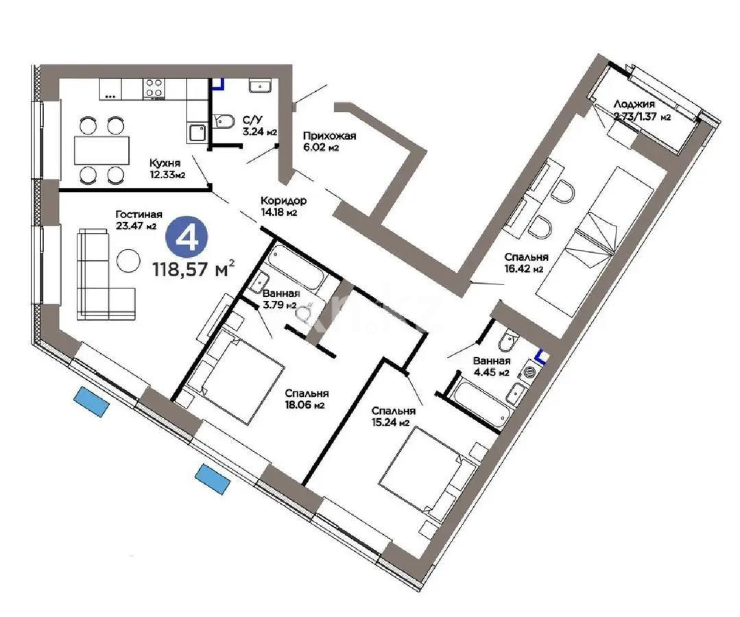 Продажа 4-комнатной квартиры, 120 м² в Астане