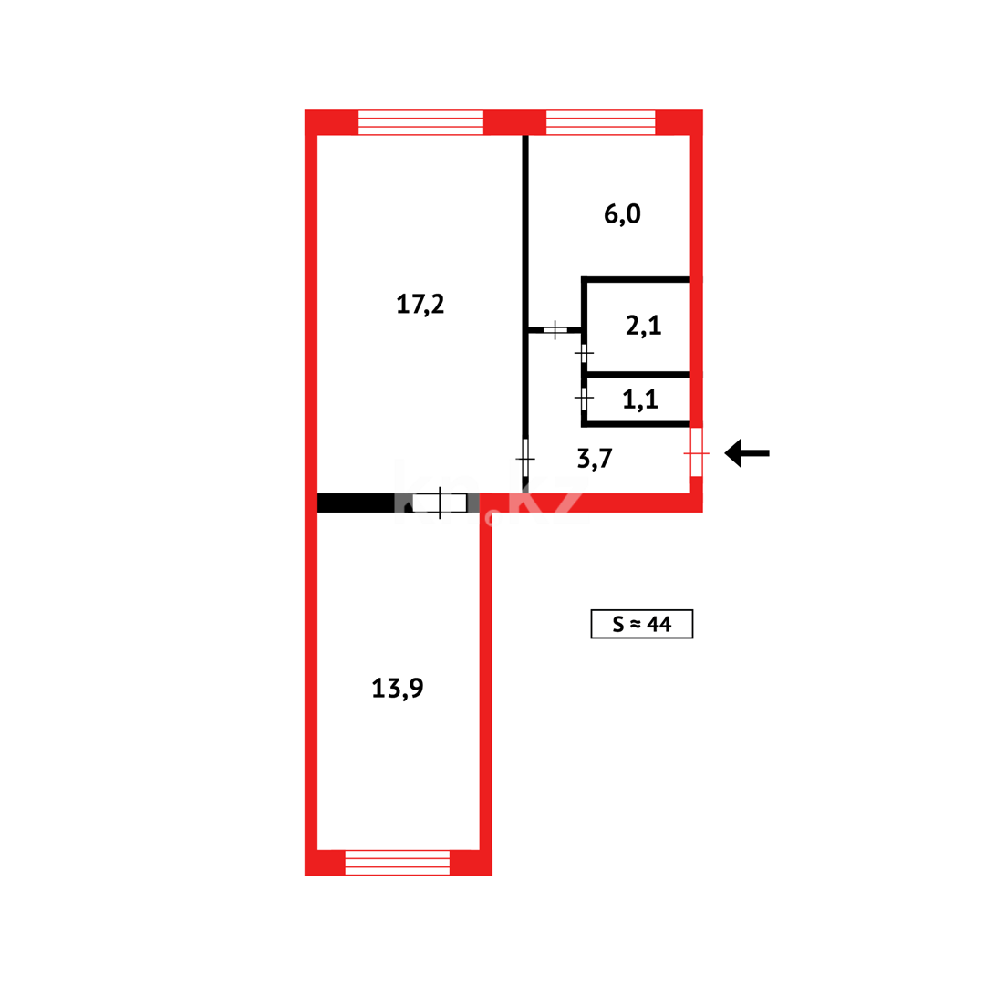 Продажа 2-комнатной квартиры, 44 м² в Караганде - фото 15
