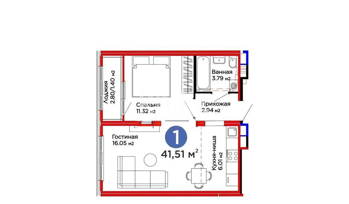 Продажа 1-комнатной квартиры, 41.51 м², пр. Улы Дала, дом  14 стр в Астане