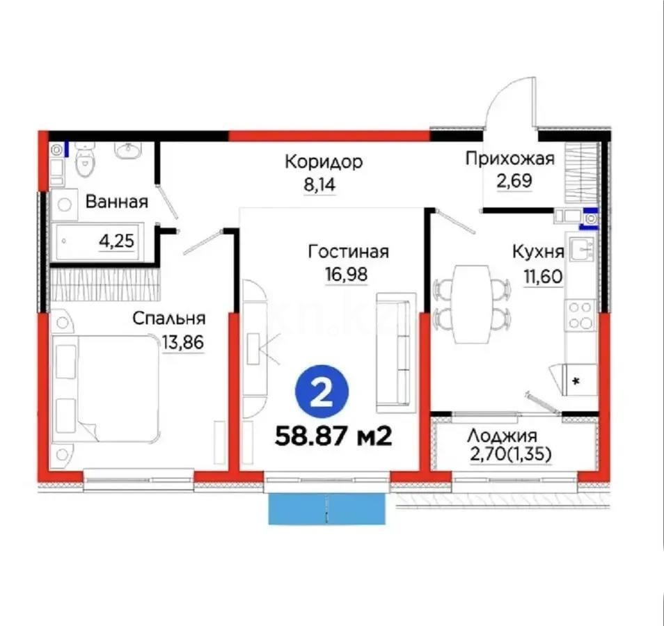 Продажа 2-комнатной квартиры, 59 м² в Алматы - фото 3