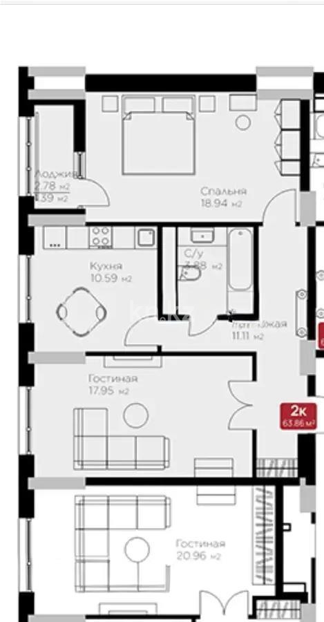 Продажа 2-комнатной квартиры, 64 м², ул. Е-36, дом  4 в Астане