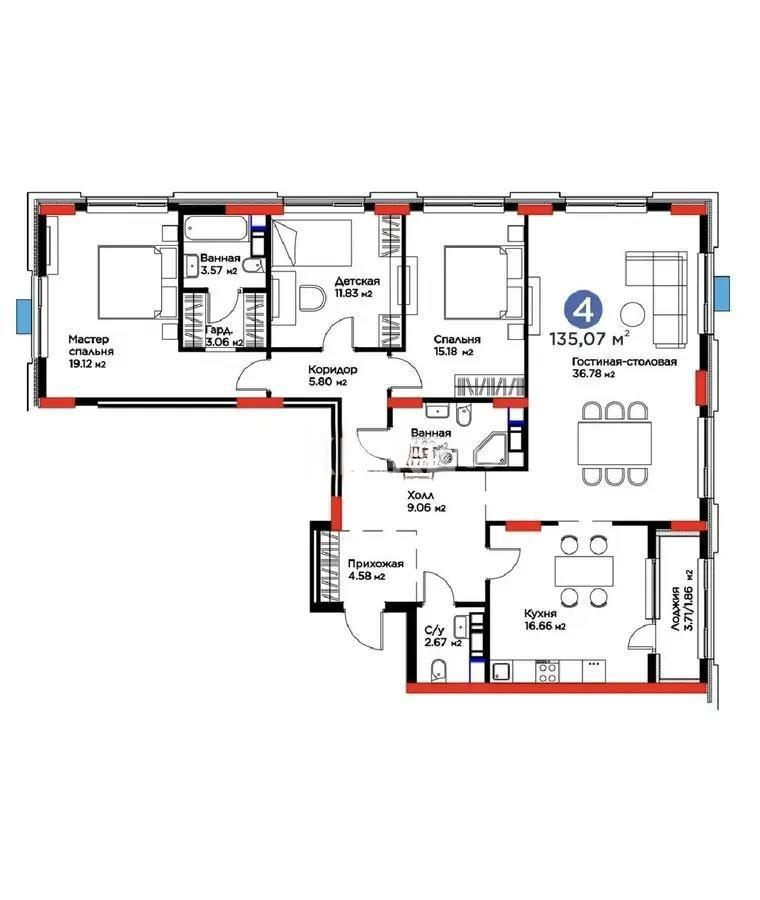 Продажа 4-комнатной квартиры, 138.5 м² в Астане - фото 4