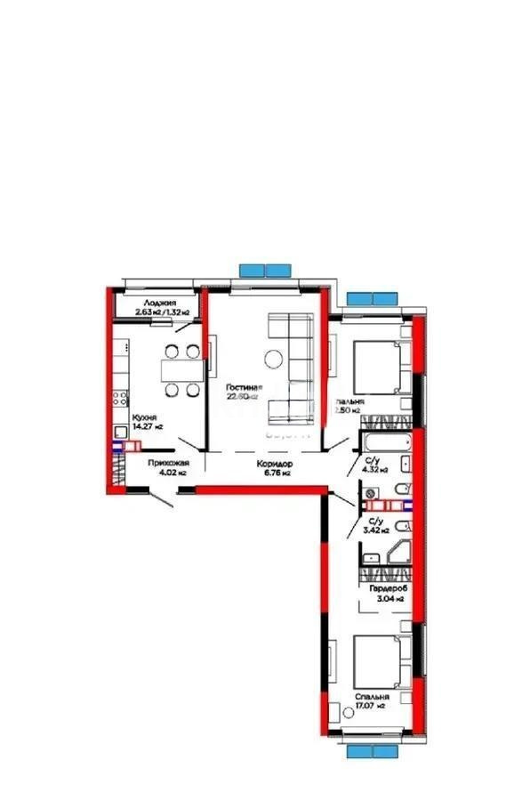 Продажа 3-комнатной квартиры, 89.31 м² в Алматы