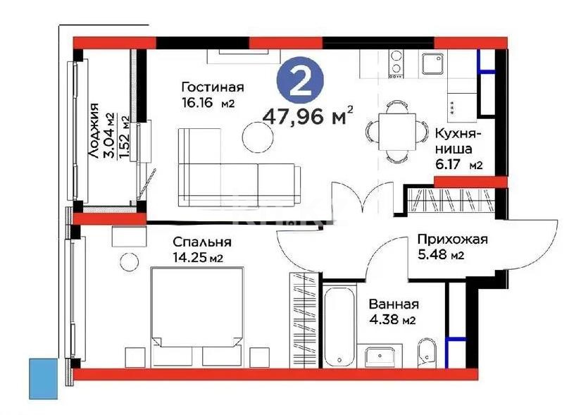 Продажа 2-комнатной квартиры, 47.2 м² в Астане - фото 3