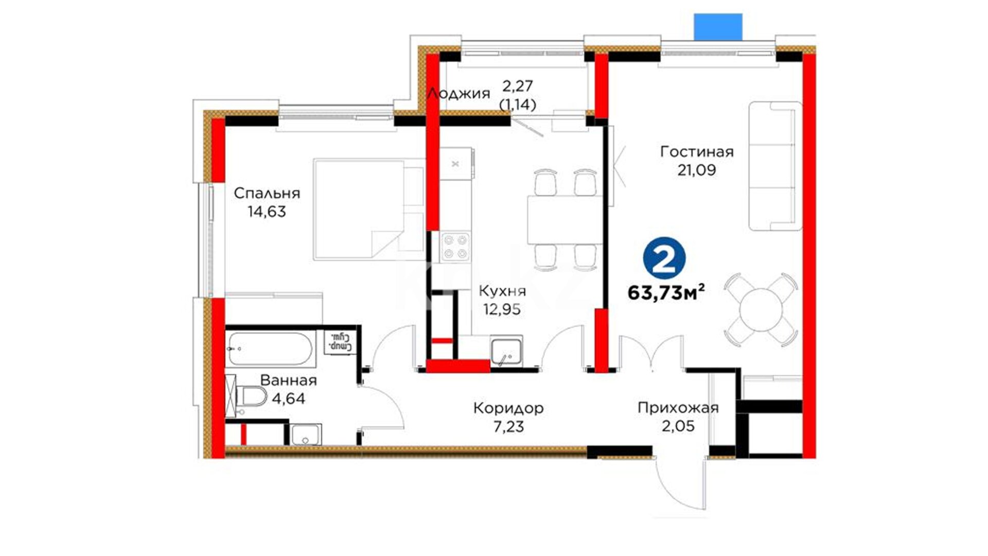 ЖК UIA. DARYN, 2-комнатная, цена 49 263 290 ₸, 773 000 ₸&nbsp;/&nbsp;м²
