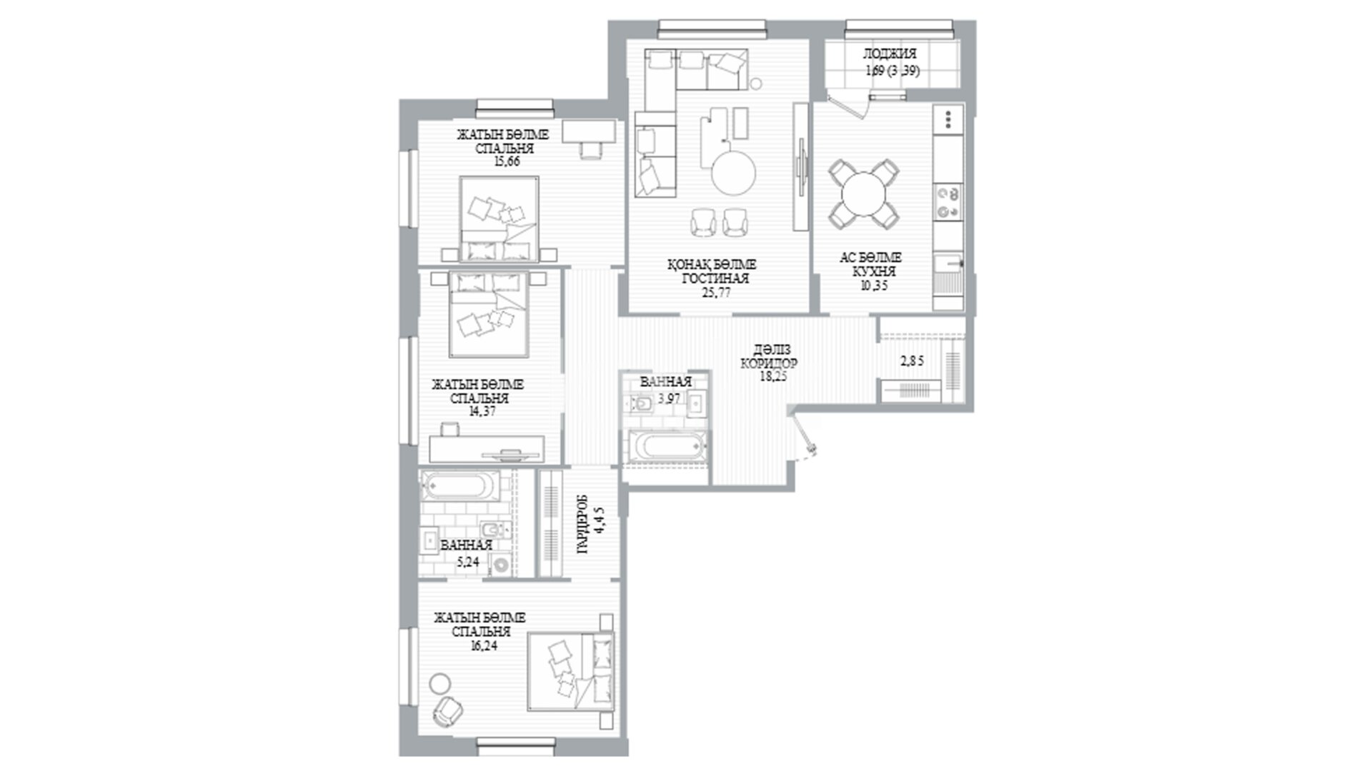 ЖК Evolution, 4-комнатная, цена 98 313 600 ₸, 784 000 ₸&nbsp;/&nbsp;м²