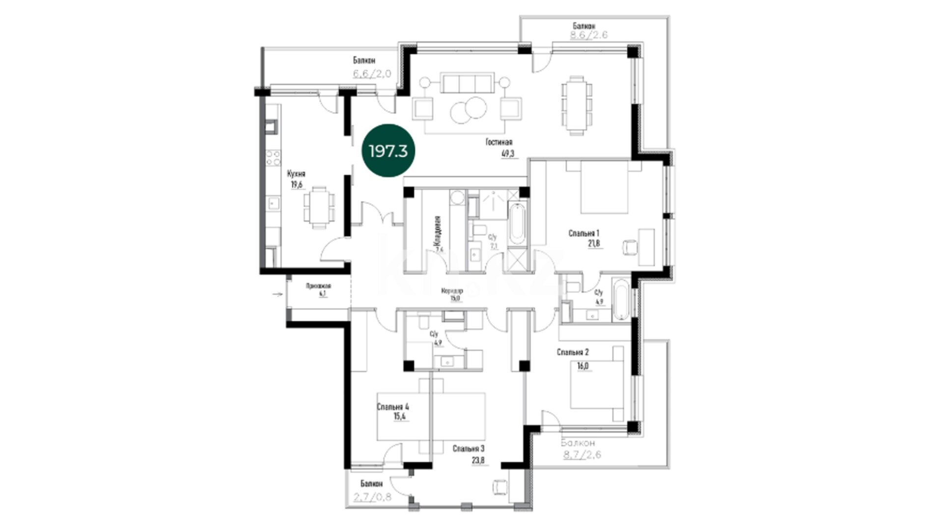 ЖК La Verde, 5-комнатная, цена 407 400 000 ₸, 2 000 000 ₸&nbsp;/&nbsp;м²