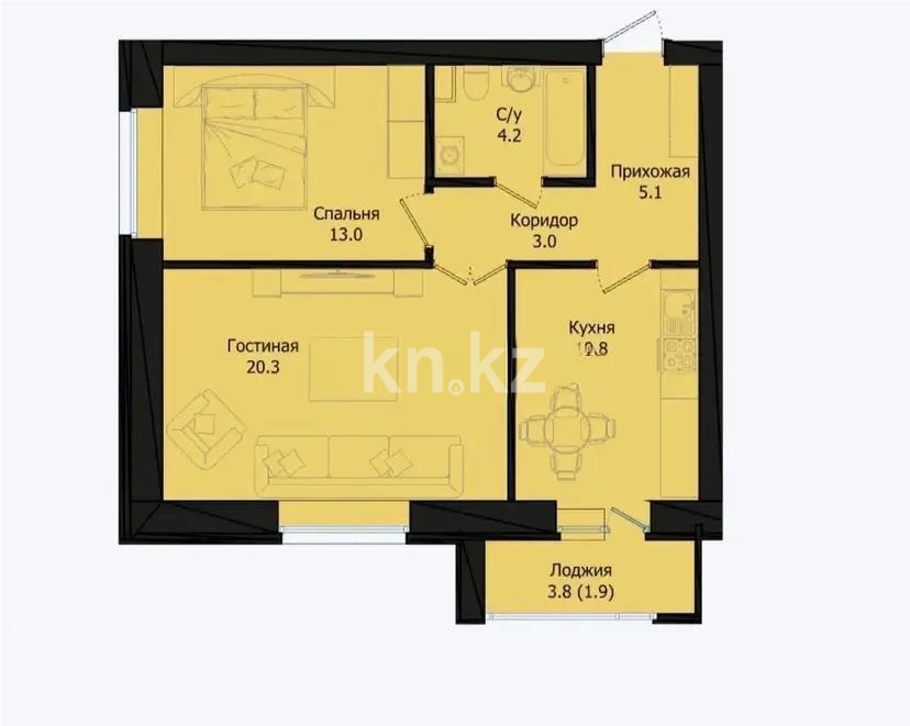 Продажа 2-комнатной квартиры, 58 м² в Астане