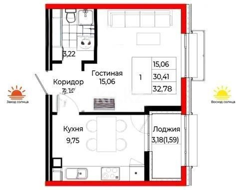 Продажа 1-комнатной квартиры, 32.7 м² в Астане