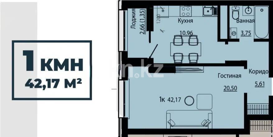 Продажа 1-комнатной квартиры, 42.17 м² в Астане