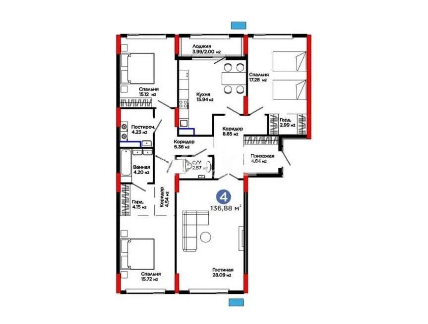Продажа 4-комнатной квартиры, 137 м² в Астане