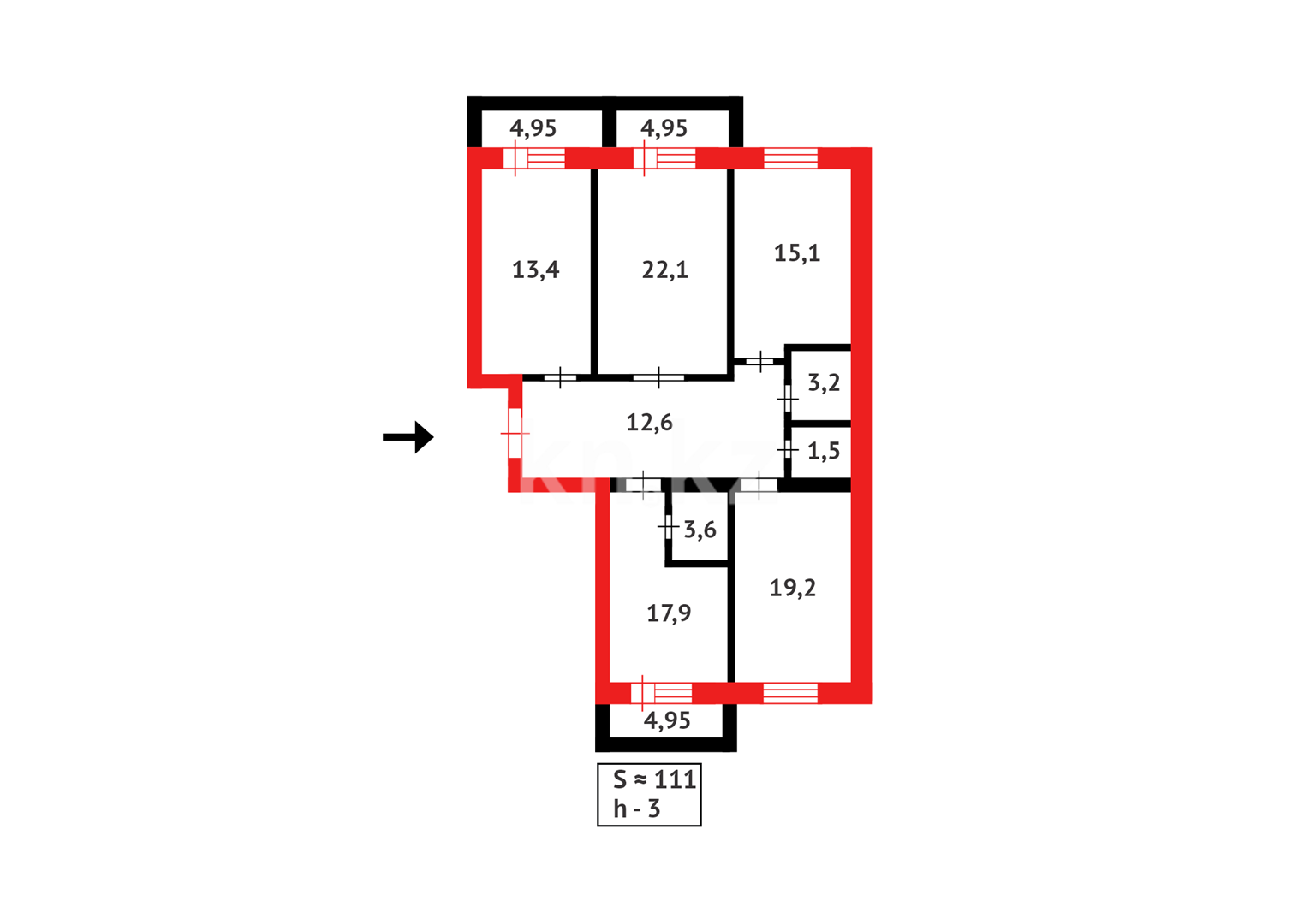 Продажа 4-комнатной квартиры, 111 м², ул. Муканова, дом  53/8 в Караганде - фото 23