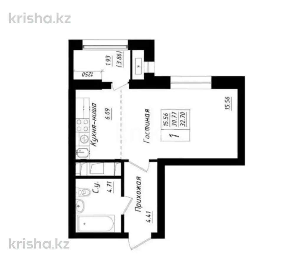 Продажа 1-комнатной квартиры, 35 м², ул. Косшыгулулы, дом  4 в Астане
