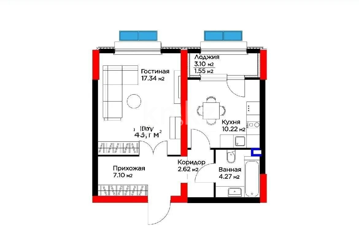 Продажа 1-комнатной квартиры, 43.1 м² в Алматы