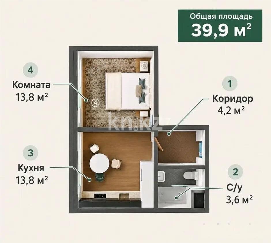 Продажа 1-комнатной квартиры, 39.9 м² в Алматы