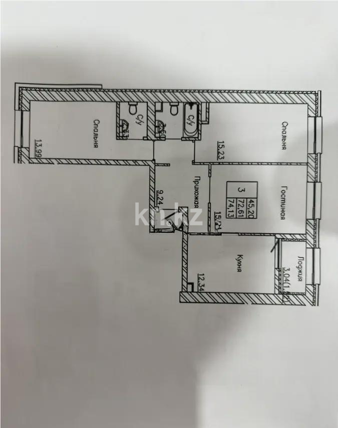 Продажа 3-комнатной квартиры, 74.13 м² в Астане
