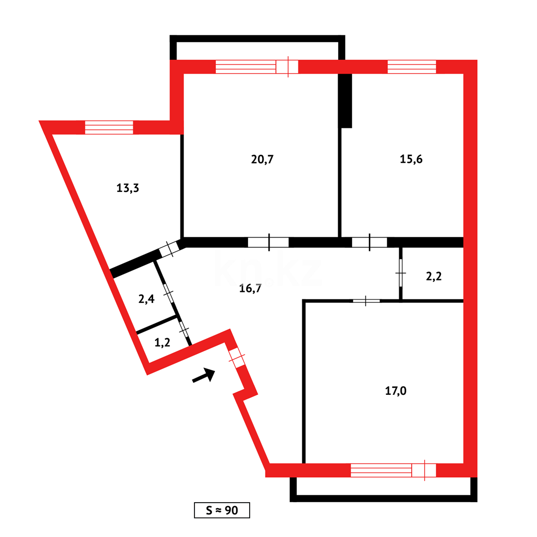 Продажа 3-комнатной квартиры, 90 м², мкр-н 11а, дом  26 в Караганде - фото 17