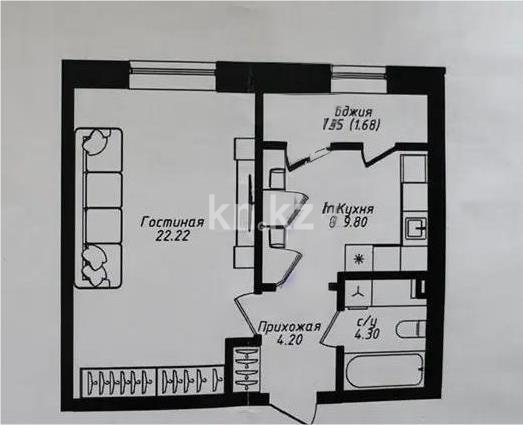 Продажа 1-комнатной квартиры, 39 м² в Астане