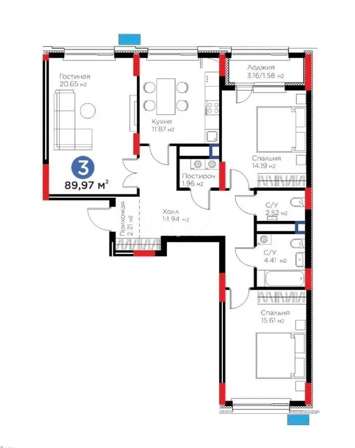 Продажа 3-комнатной квартиры, 90 м² в Астане