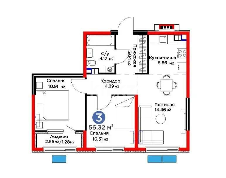 Продажа 3-комнатной квартиры, 57 м² в Алматы