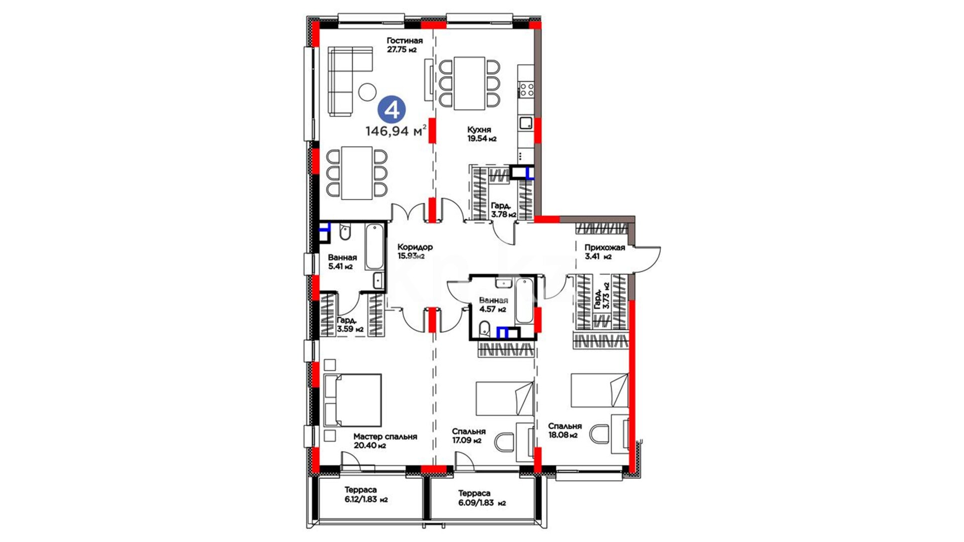 ЖК Family Gardens, 4-комнатная, цена 173 536 140 ₸, 1 181 000 ₸&nbsp;/&nbsp;м²