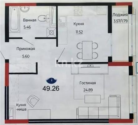 Продажа 2-комнатной квартиры, 49.26 м², ул. Е-882, дом  7 в Астане
