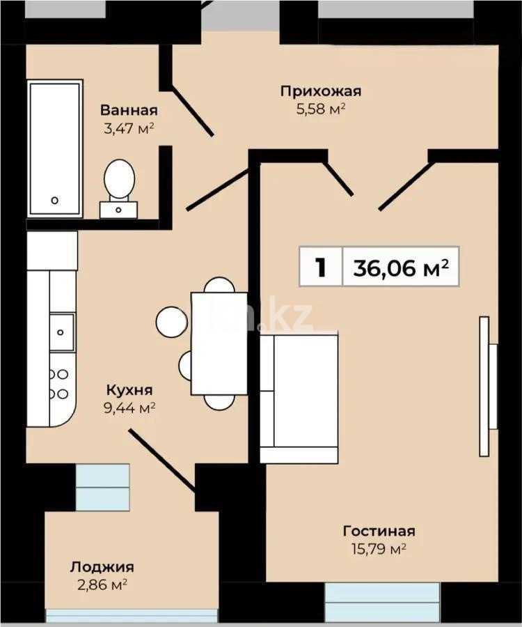 Продажа 1-комнатной квартиры, 36 м², ул. Байтурсынова, дом  36 в Астане - фото 4