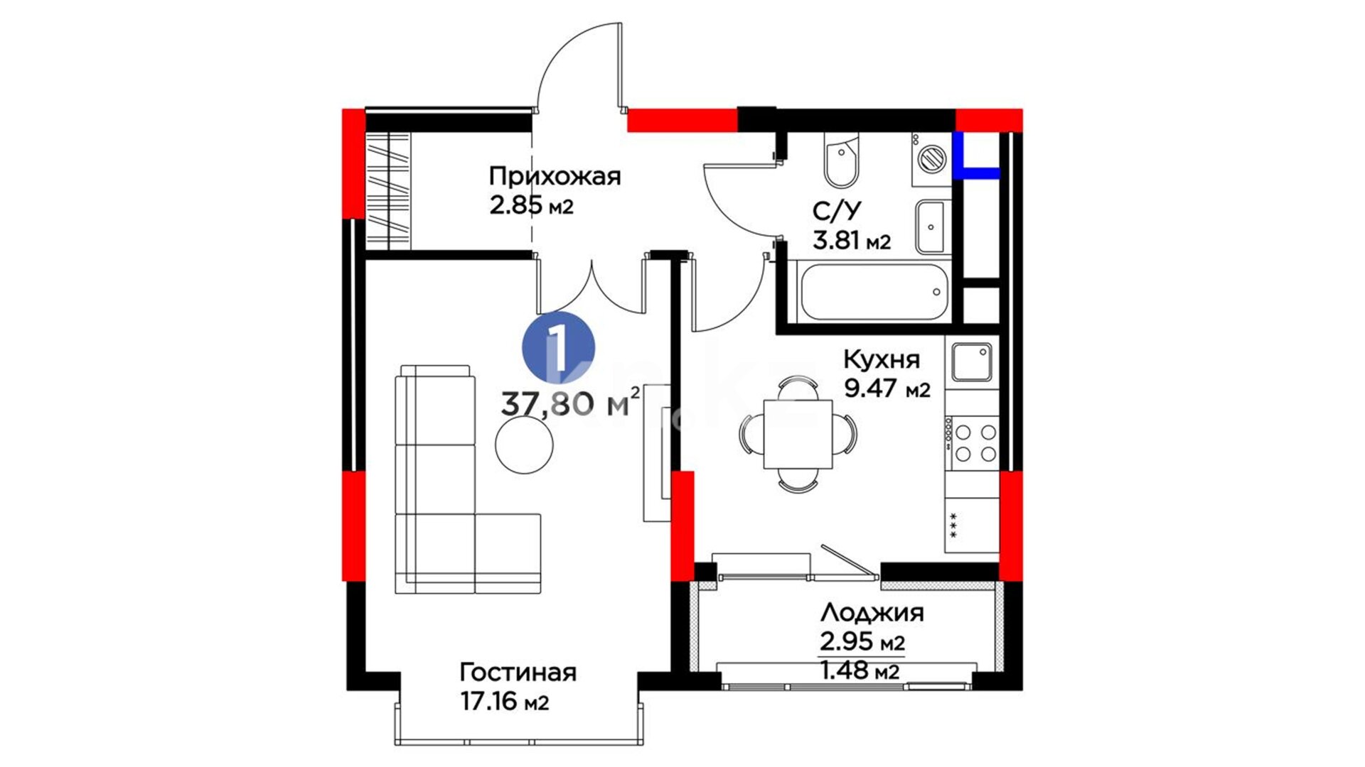 ЖК Arena Vista, 1-комнатная, цена 31 487 400 ₸, 833 001 ₸&nbsp;/&nbsp;м²