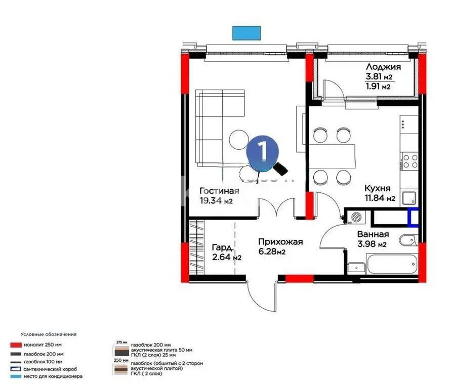 Продажа 1-комнатной квартиры, 46 м² в Астане