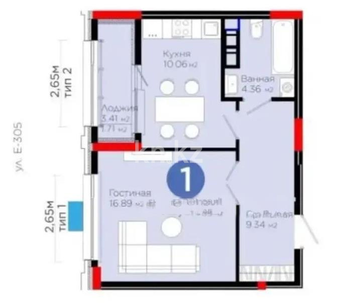 Продажа 1-комнатной квартиры, 43 м², ул. Е-899, дом  3 в Астане