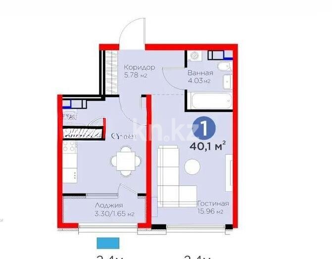 Продажа 1-комнатной квартиры, 40.1 м² в Алматы