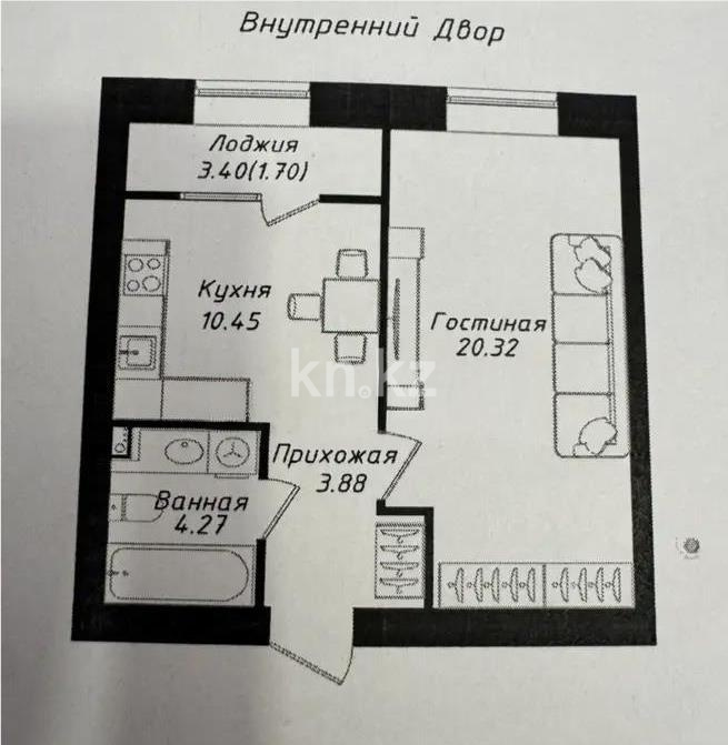 Продажа 1-комнатной квартиры, 41 м² в Астане