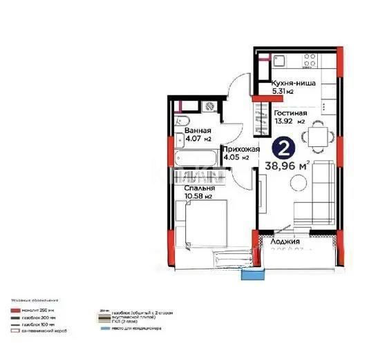 Продажа 2-комнатной квартиры, 38.96 м² в Астане