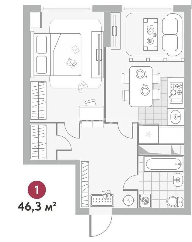 Продажа 1-комнатной квартиры, 46.3 м² в Алматы