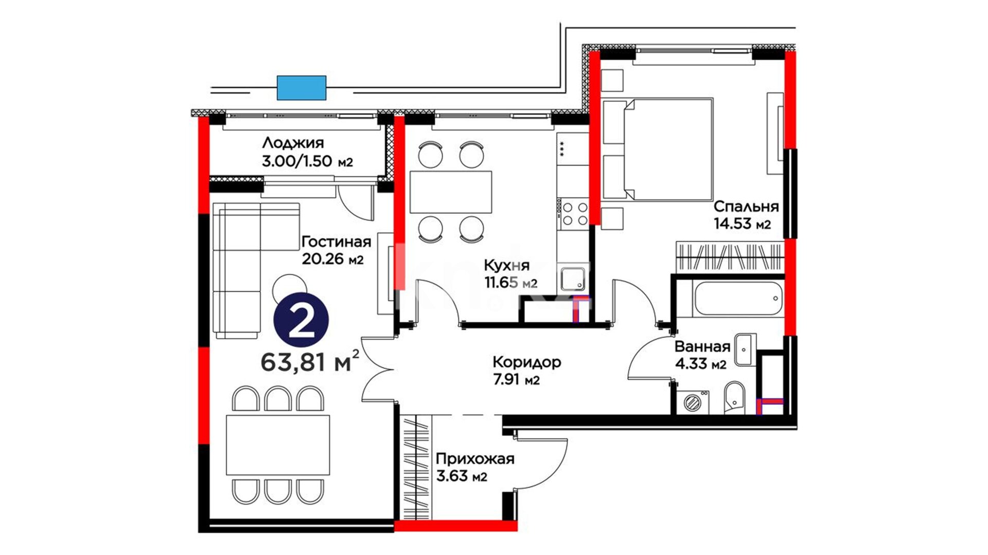 ЖК UIA. BIRLIK, 2-комнатная, цена 36 101 250 ₸, 562 500 ₸&nbsp;/&nbsp;м²