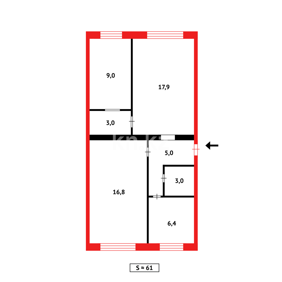 Продажа 3-комнатной квартиры, 61 м², ул. Чернышевского в Темиртау - фото 11
