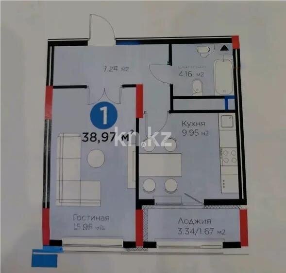 Продажа 1-комнатной квартиры, 39 м² в Астане - фото 3