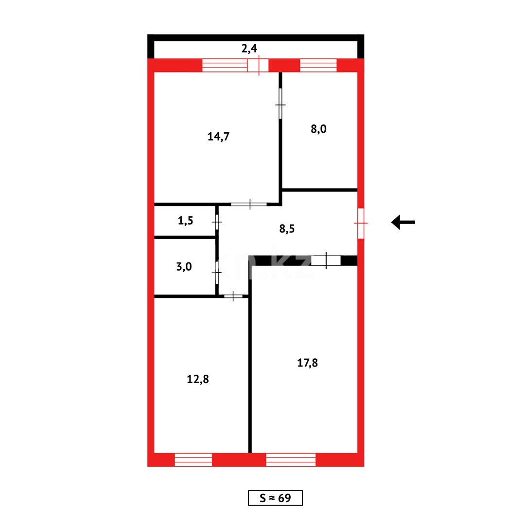 Продажа 3-комнатной квартиры, 68 м² в Караганде - фото 13