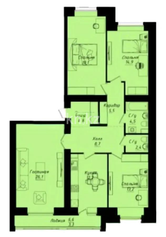 Продажа 4-комнатной квартиры, 114 м², ул. Толе би, дом  1 стр в Астане