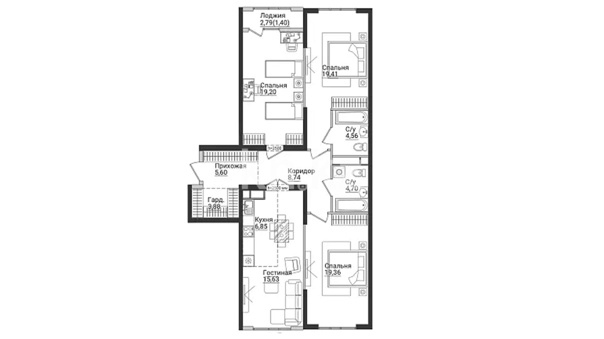 ЖК Ansar, 3-комнатная, цена 75 109 710 ₸, 687 000 ₸&nbsp;/&nbsp;м²