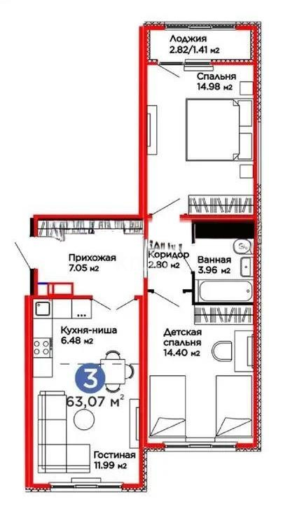 Продажа 3-комнатной квартиры, 63.5 м² в Астане