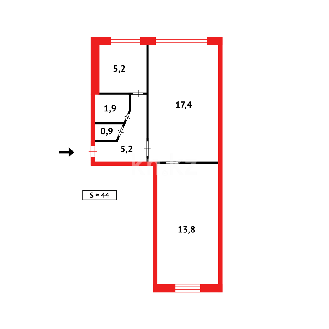 Продажа 2-комнатной квартиры, 44 м², пр. Строителей, дом  1б в Темиртау - фото 12